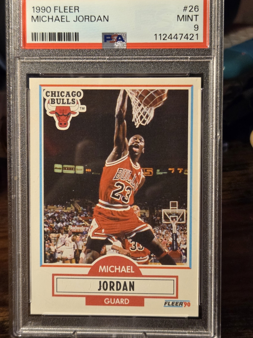 This 1990–91 Fleer Michael Jordan trading card (#26) Error Card.